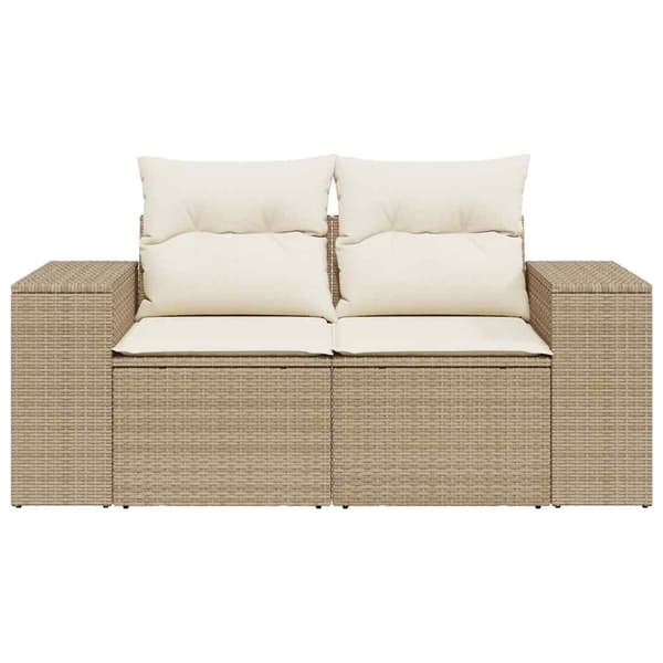 vidaXL Trädgårdssoffa med kuddar, 2-sits, beige, polyrotting