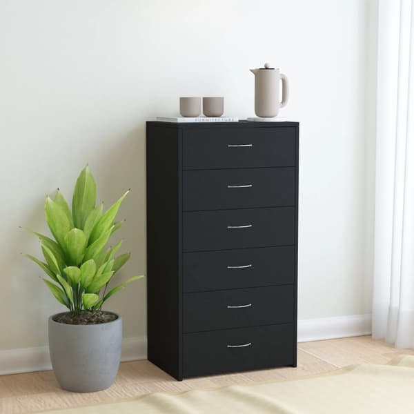 vidaXL kommode med 6 skuffer sort 50 x 34 x 96 cm spånplade