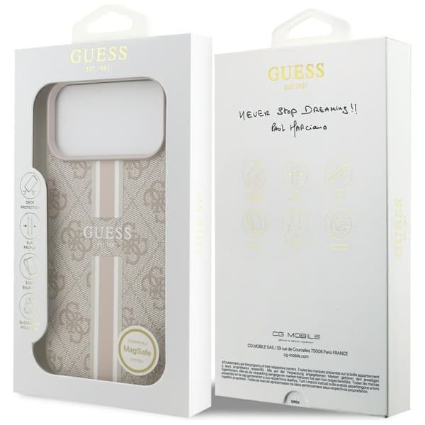 Guess 4G Printed Stripes MagSafe -kotelo iPhone 17 Pro Maxille, pinkki