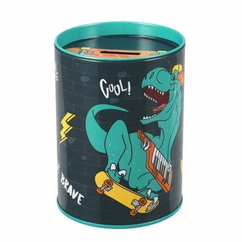 Skate Dino rund spargris i metall