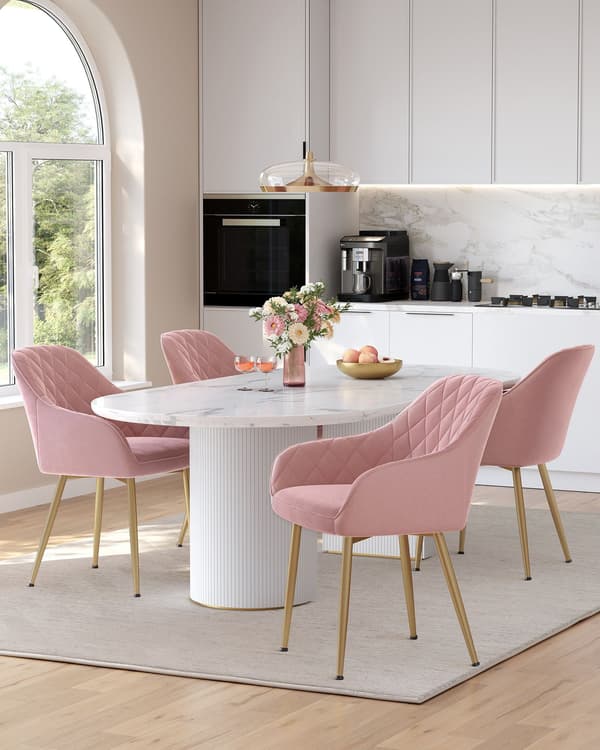 Lyserød velour spisebordsstol