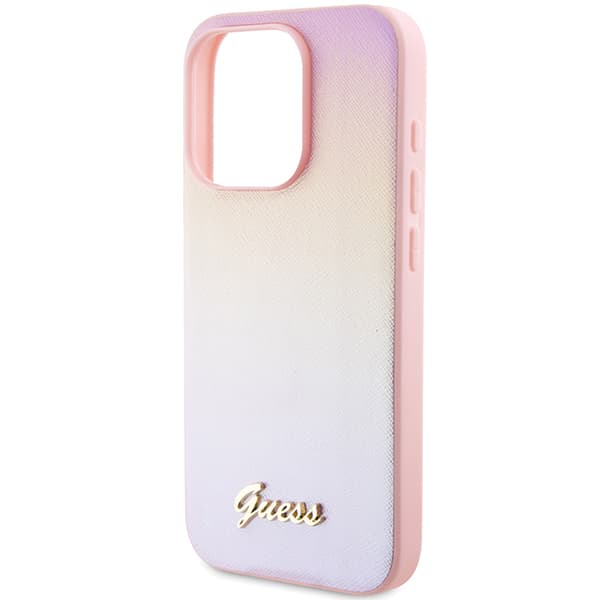 Guess Saffiano Iridescent Script-skal till iPhone 15 Pro, Rosa