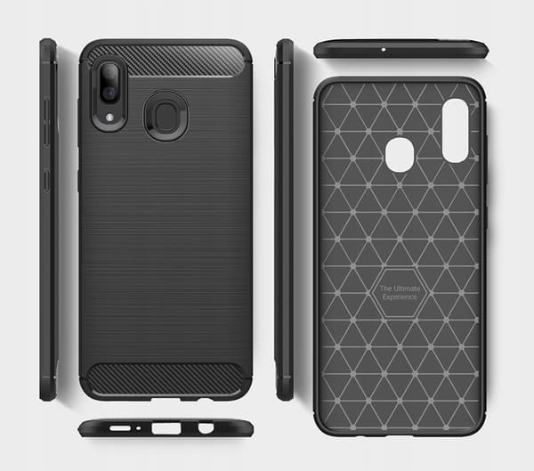Etui til Samsung Galaxy A40 Pansret, Kulfiber, Kulfiber, Sort + 5D Glas