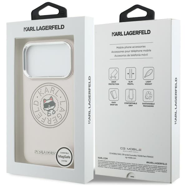 Karl Lagerfeld Point & Choupette Sketch MagSafe-etui til iPhone 17 Pro Max – pink