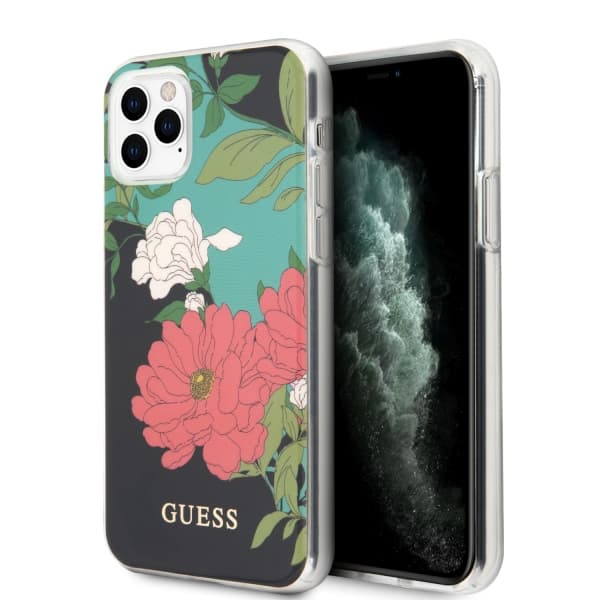 Guess Flower Collection-etui til iPhone 11 Pro Max, sort