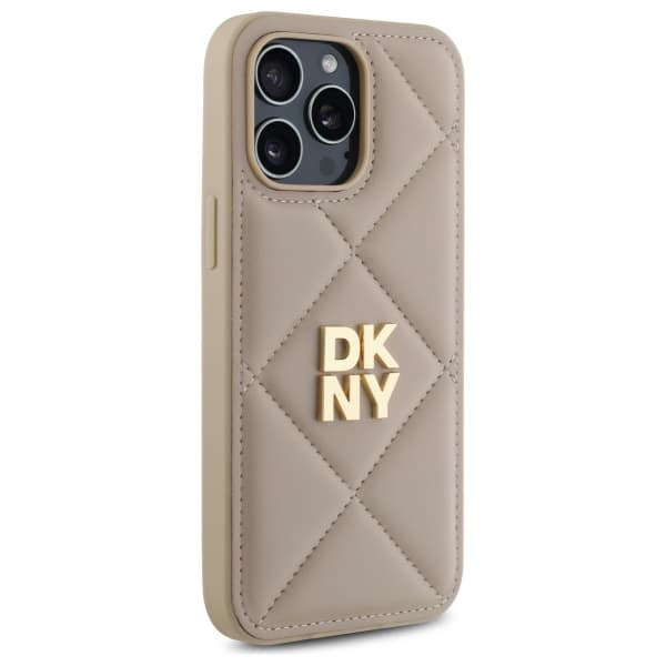 DKNY Quilted Stack Logo iPhone 14 Pro-skal, Beige
