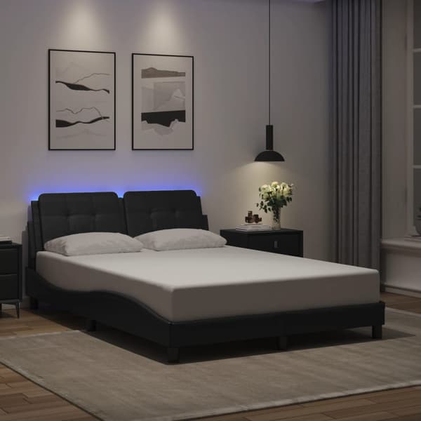 vidaXL sengestel med LED sort 120x200 cm kunstlæder