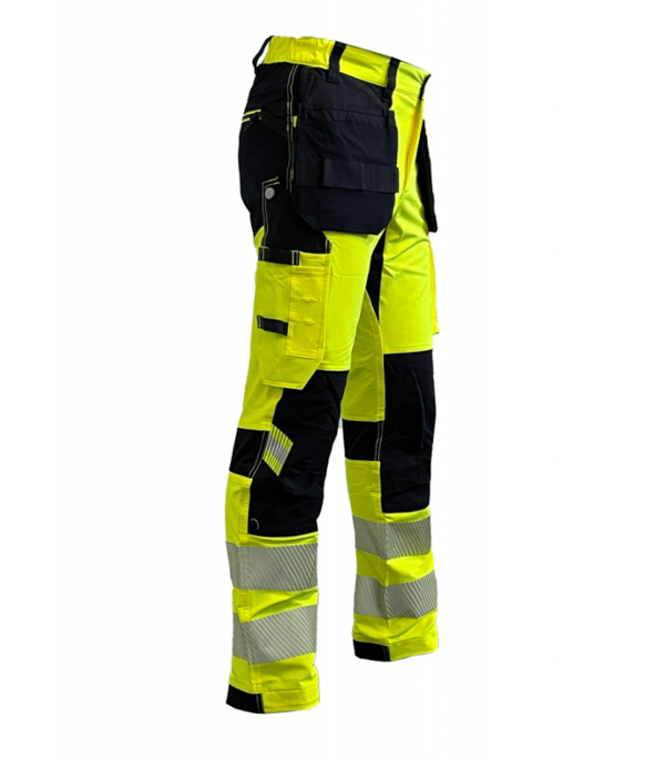 BoSafety TENSION PLUS Reflekterende arbejdsbukser Klasse 2 elastisk materiale 4-vejs stretch gul-sort 64