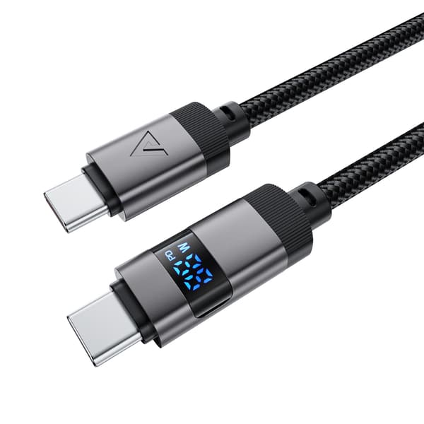 USB-C - USB-C kabel med display 480Mb/s 66W 1,2m - sort