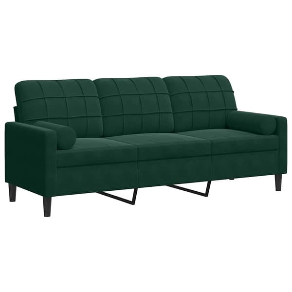 vidaXL 3-sitssoffa med kuddar, mörkgrön, 180 cm, sammet