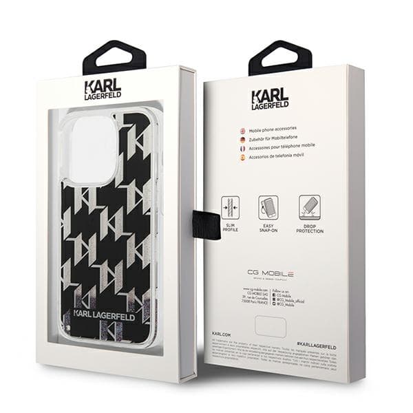Karl Lagerfeld Liquid Glitter Monogram-cover til iPhone 14 Pro Max, sort