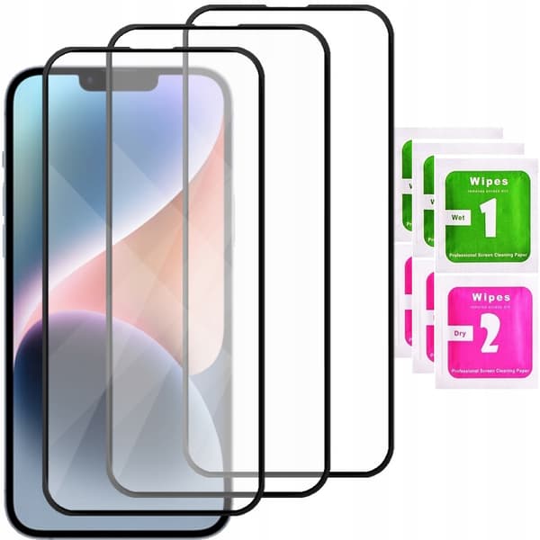 3x fuldskærmsglas til Apple iPhone 14 Plus fuldhærdet glas 5D