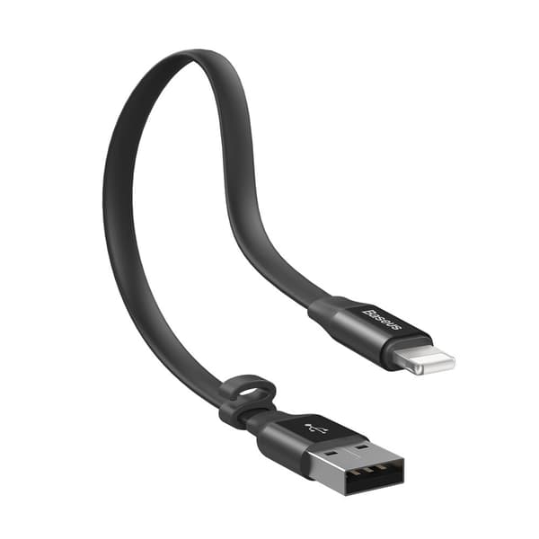 Fladt USB-kabel iPhone Lightning-kabel med holder 2A 23CM sort