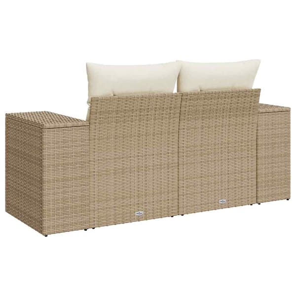 vidaXL Trädgårdssoffa med kuddar, 2-sits, beige, polyrotting