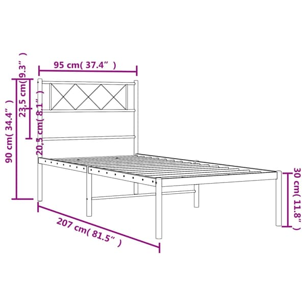 vidaXL metalsengestel med hovedgærde sort 90x200 cm