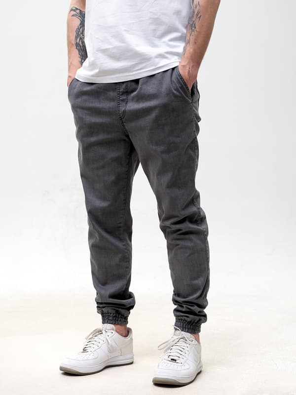 Grå herrjeans med dragsko, Good Luck-logotyp, M
