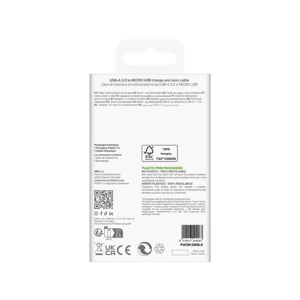 USB-A-kaapeli - microUSB TPE 12W 1m - musta