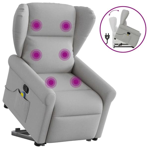 vidaXL massagestol med løftefunktion, grå, stof