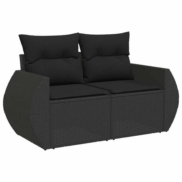 vidaXL Trädgårdssoffa med kuddar, 2-sits, svart, polyrotting