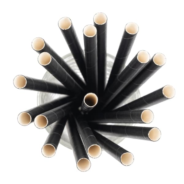 Tykke sorte papirsugerør 197 mm diameter 8 mm 100 stk.