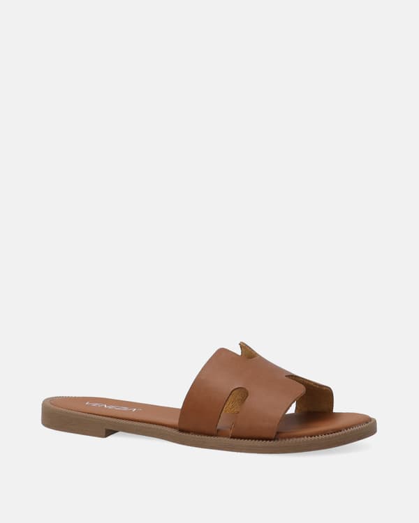 Bruna läderflip-flops för kvinnor Bruna läderflip-flops för kvinnor 36