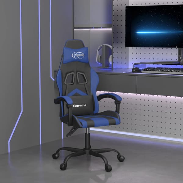 vidaXL drejelig gamingstol sort og blå kunstlæder