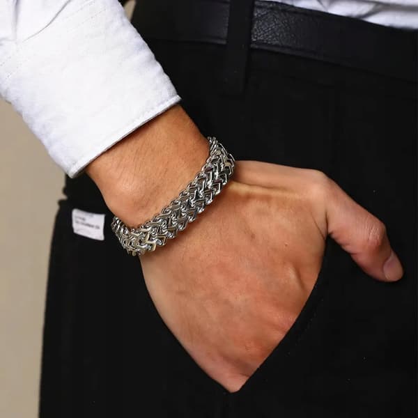 SØLV Herre Diamantarmbånd TYK Fuld Elegant Til Mænd