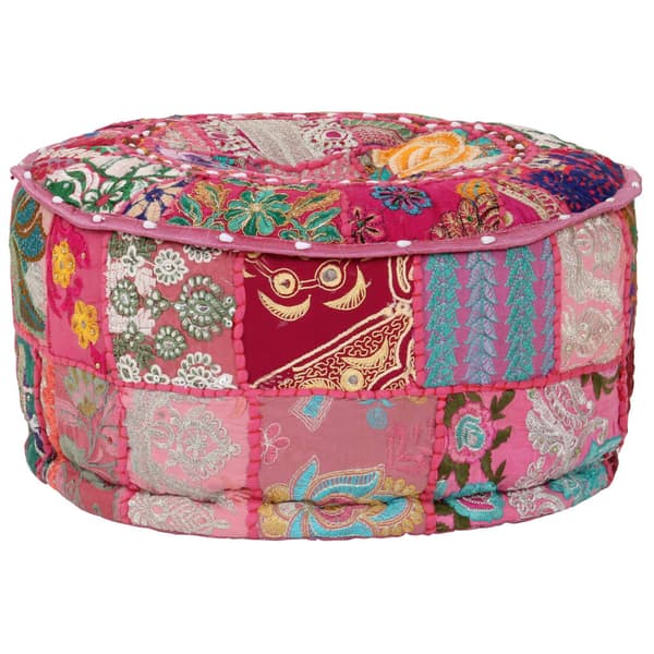 vidaXL rund patchwork puf, håndlavet, 40 x 20 cm, lyserød