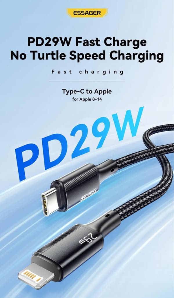 Essager 1m USB C Pd til Lighting-kabel til iPhone 14 13 12 Pro X 8 Fast 29W
