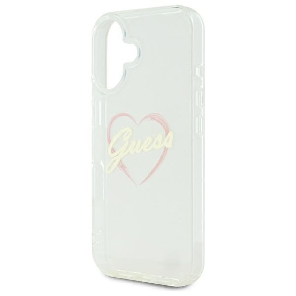 Guess IML Hjerte-etui til iPhone 16 plus, Gennemsigtig