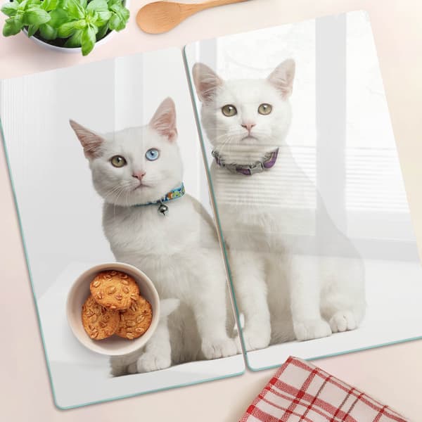 Dekorative glasbrætter til snacks, hvide katte, 2x30x52 cm