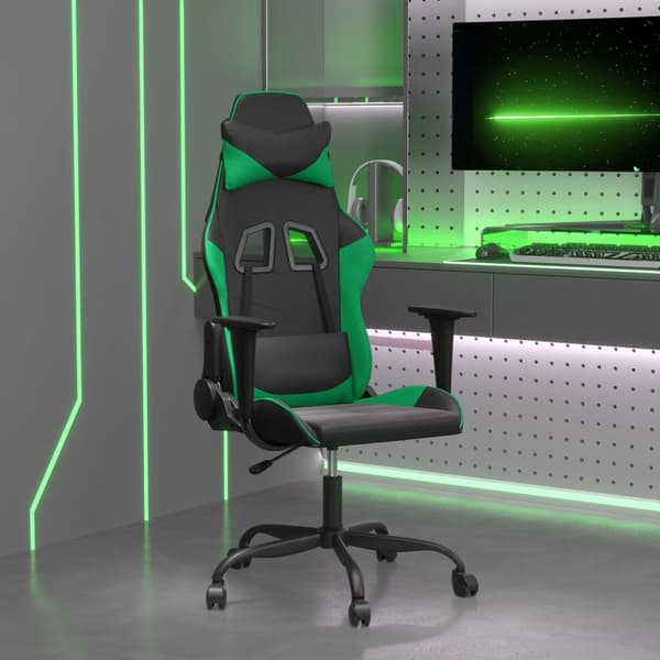 vidaXL gamingstol, sort og grøn, kunstlæder