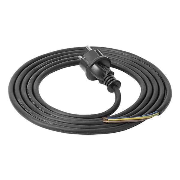 Kabel med stik, netledning, gummi, 3x1mm2, 3m, sort