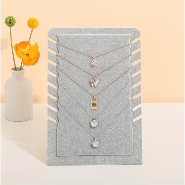 Stående display til halskæder, ruskindsgrå 28,5x19 cm E60