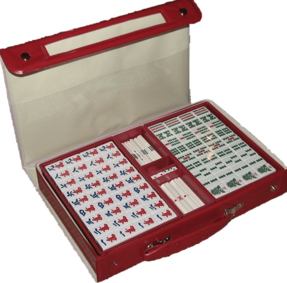 Grapet Mahjong brädspel i en resväska