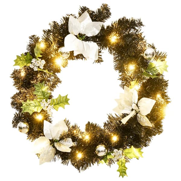 vidaXL julekrans med LED-lys, sort, 60 cm, PVC