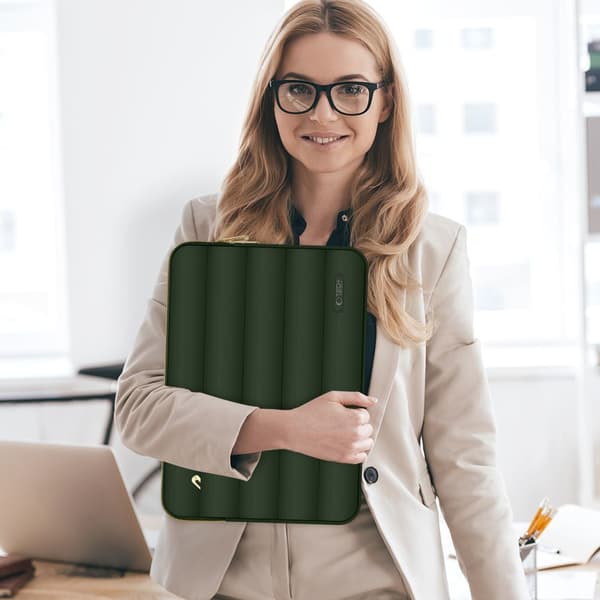 Puffy laptoptaske til 15-16" bærbare computere + tilbehørsetui - olivengrøn