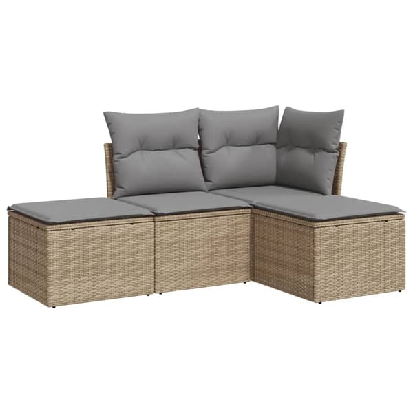 vidaXL 4-delat trädgårdsmöbelset med kuddar, beige, polyrotting