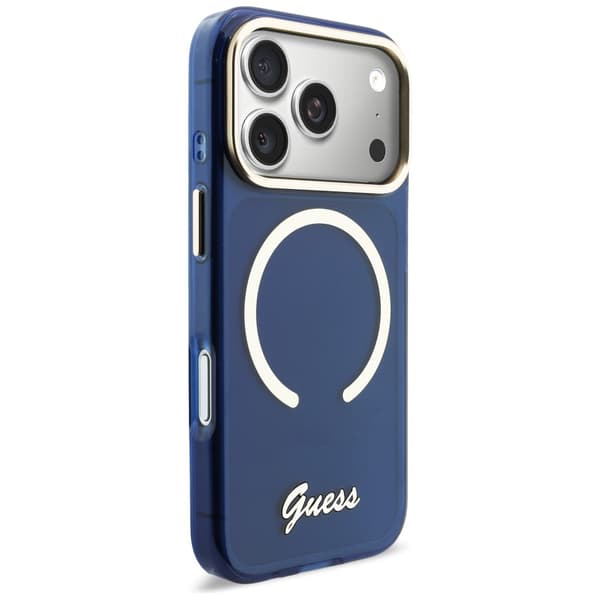 Guess IML Script Metal MagSafe-etui til iPhone 17 Pro Max i blåt