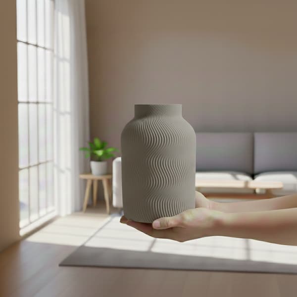Dekorativ vase med bølget mønster, grå, moderne, elegant design