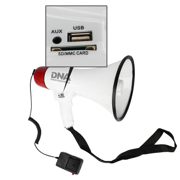 DNA MEGA1 megafon 30W röstförstärkare siren USB Bluetooth AUX micro SD