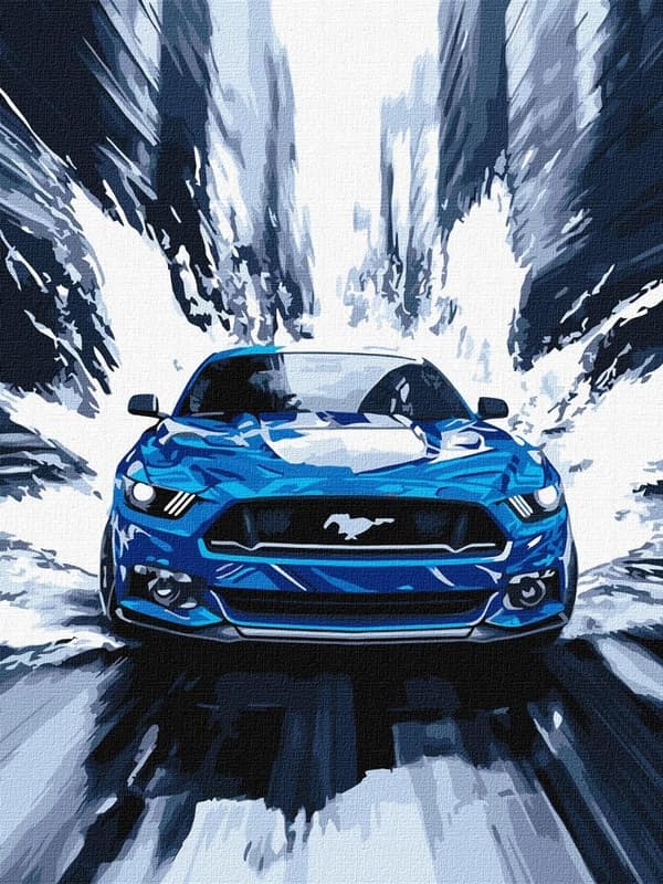 Maleri efter tal - Blå mustang 30x40cm