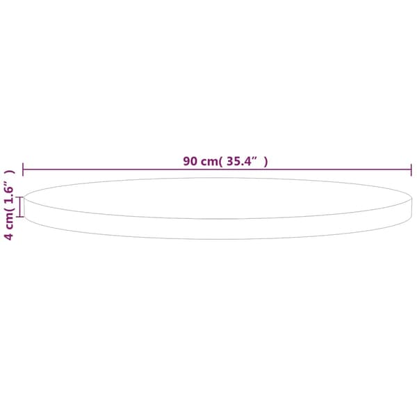 vidaXL rund bordplade Ø90x4 cm rå egetræ