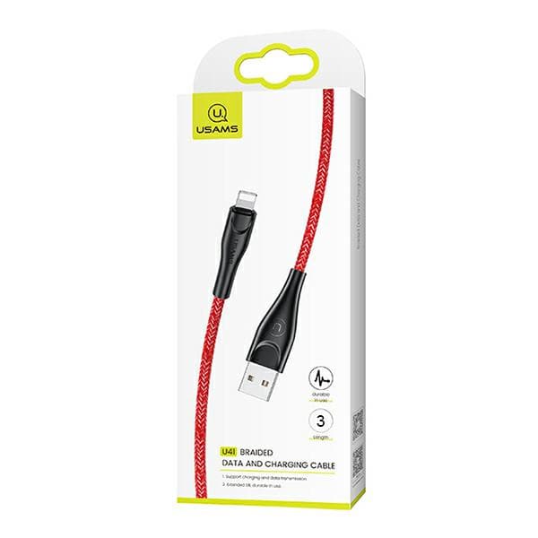 USAMS Punottu U41 USB-A - Lightning -kaapeli 3m 2A Punainen