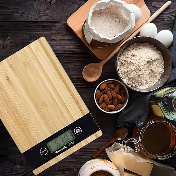 Bambu köksvåg elektronisk precision 5kg 1g trä touch