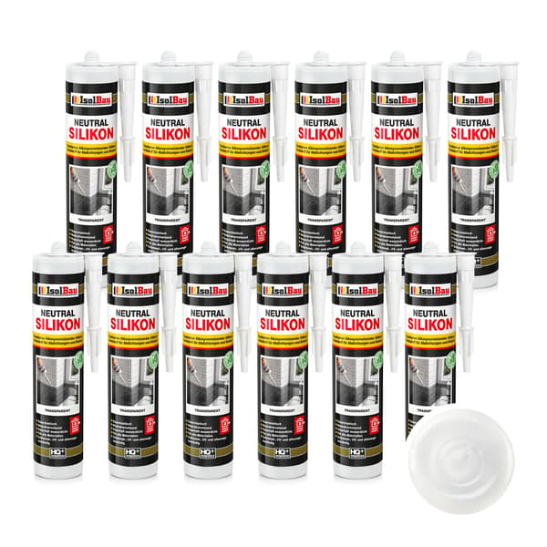 IsolBau Neutral Silikon Transparent Neutralkisel 12 x 300ml