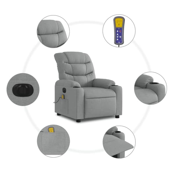 vidaXL Elektrisk massagefåtölj ljusgrå tyg