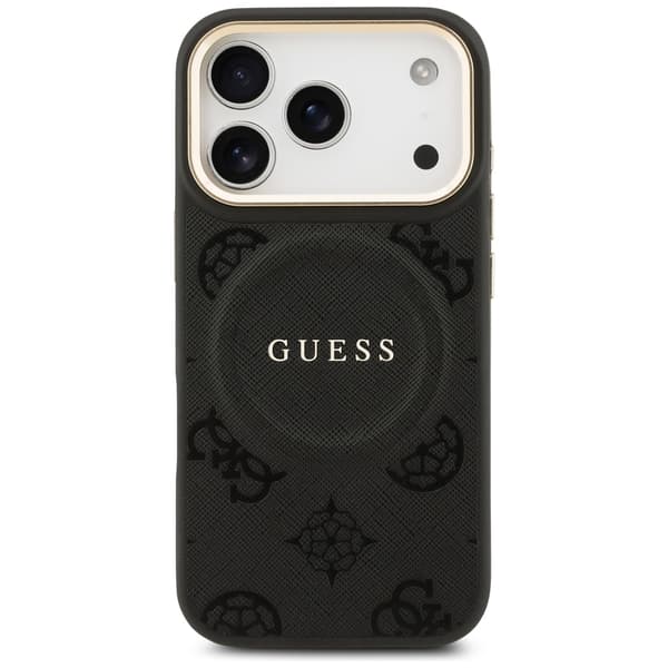 Guess Peony Hot Stamp MagSafe-etui til iPhone 17 Pro, sort