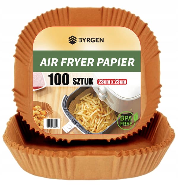 100x Pappersfack för airfryer, 23x23 cm