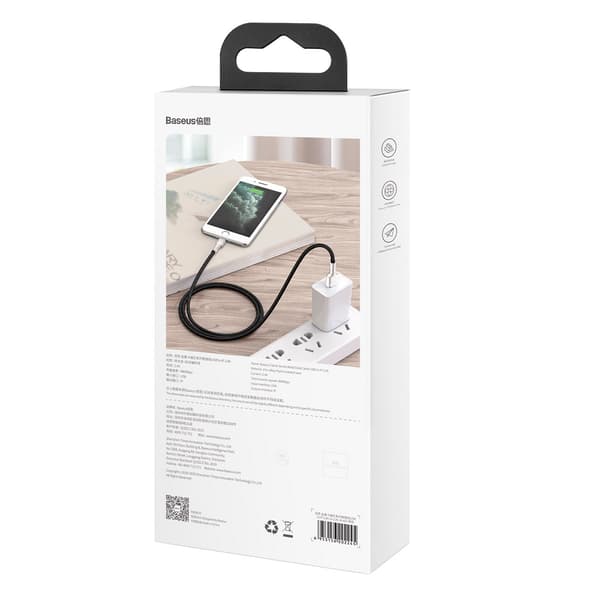Cafule Series Metal Data USB-A - iPhone Lightning 2.4A 1m Kabel - Sort